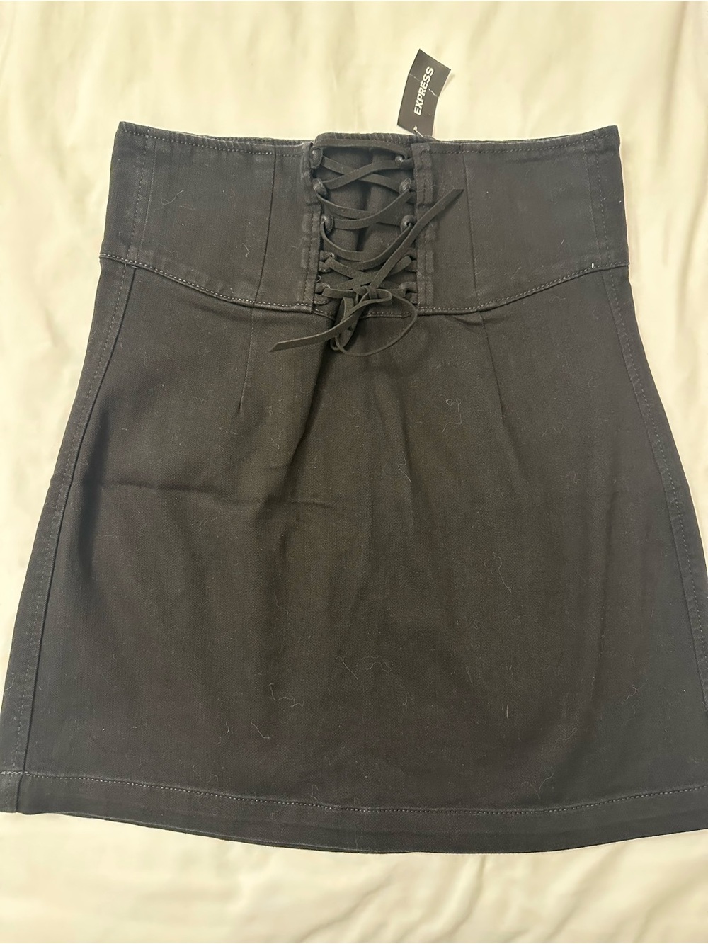 Express Black High-Waist Lace-Up jeans Mini Skirt